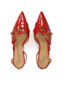 Lakierowane czerwone czółenka slingback