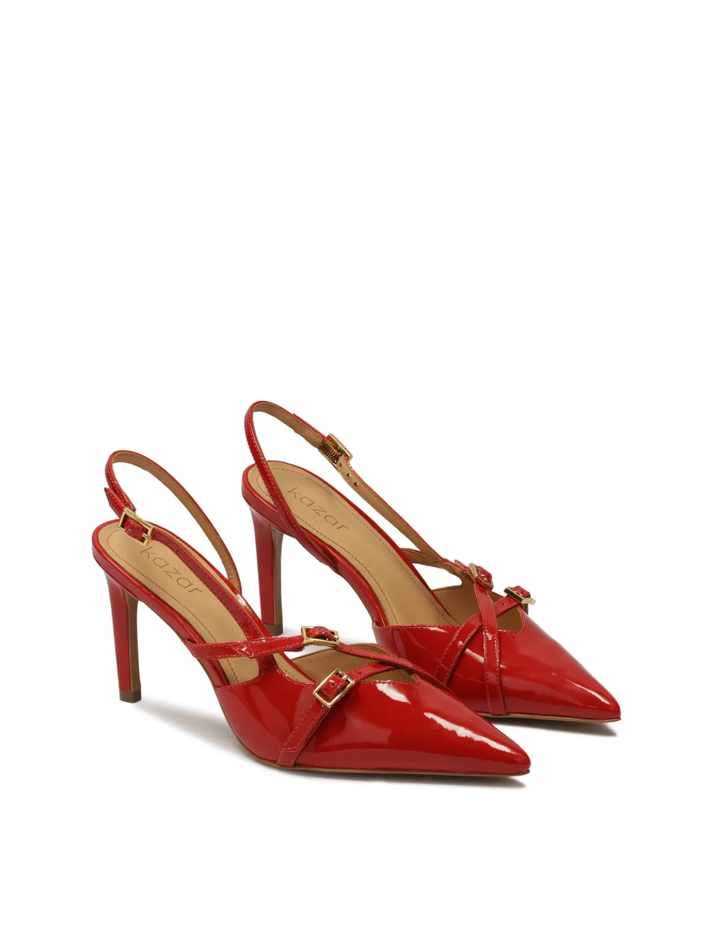 Lakierowane czerwone czółenka slingback