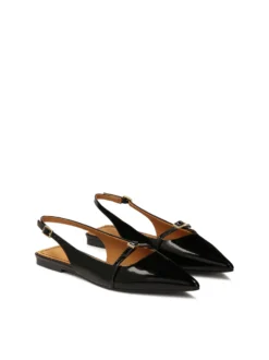 Lakierowane płaskie czółenka slingback