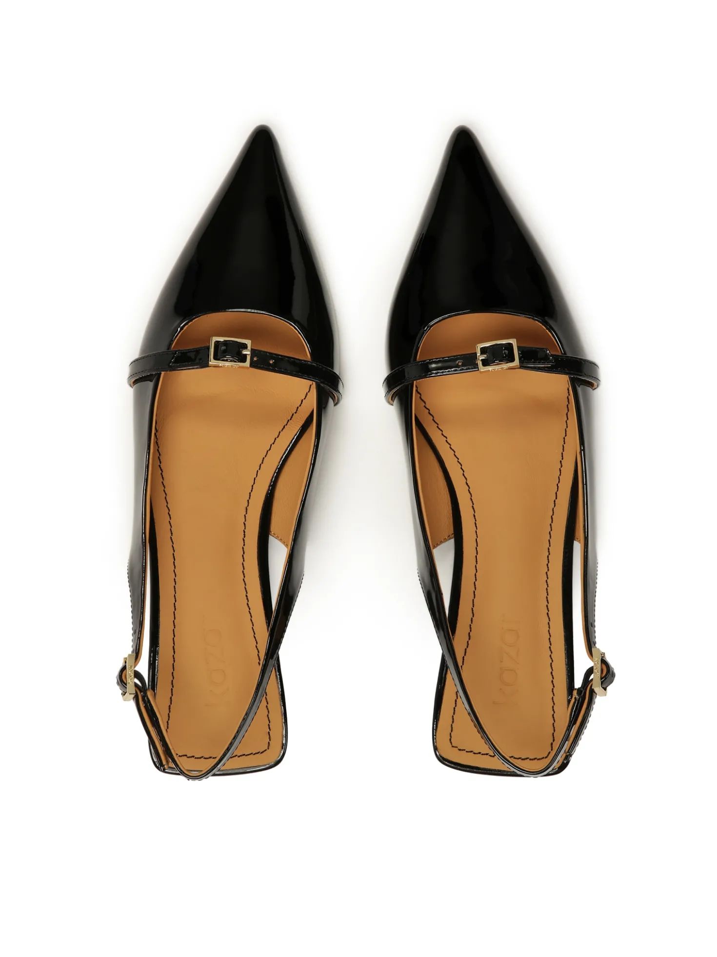 Lakierowane płaskie czółenka slingback