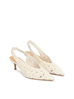 Ślubne czółenka slingback z haftowaną cholewką