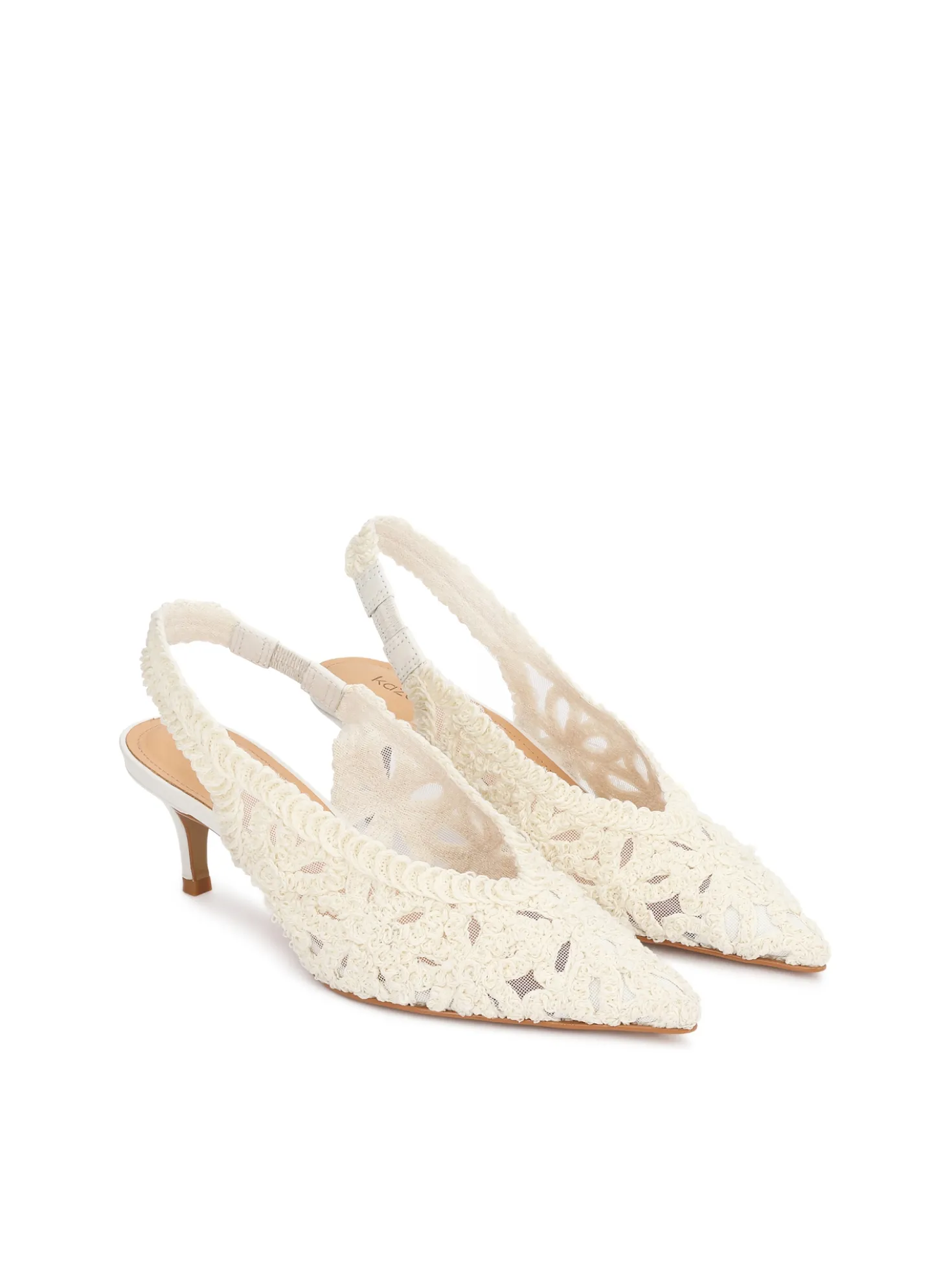 Ślubne czółenka slingback z haftowaną cholewką