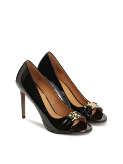 Luksusowe czarne czółenka peep toe