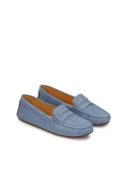 Mokasyny z niebieskiej tkaniny typu denim