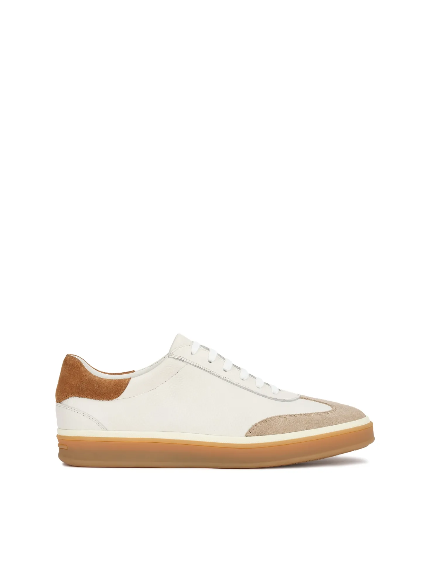 Męskie sneakersy off white ze skóry z zamszowym noskiem