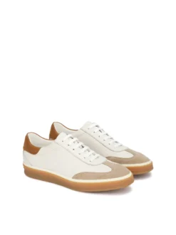 Męskie sneakersy off white ze skóry z zamszowym noskiem