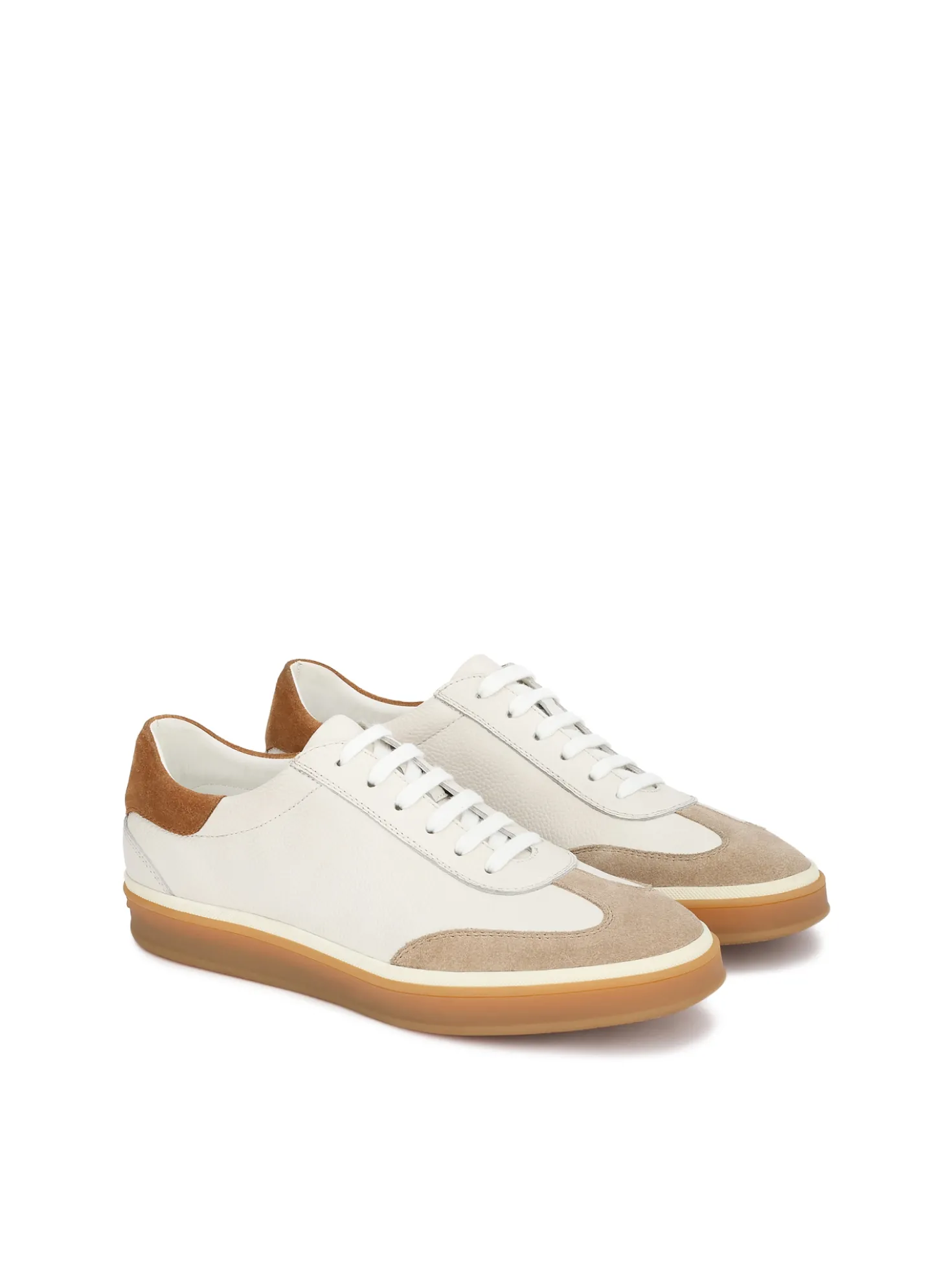 Męskie sneakersy off white ze skóry z zamszowym noskiem