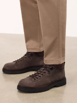 Męskie trzewiki z brązowego zamszu ze skórzanym kołnierzem