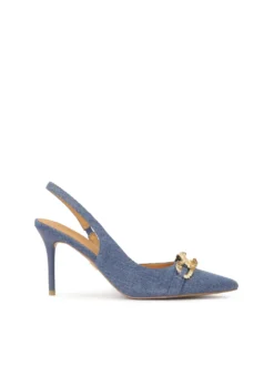 Niebieskie czółenka slingback z tkaniny denim