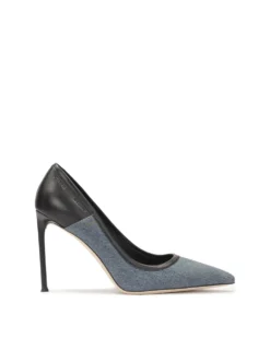 Niebiesko-czarne czółenka z łączonych materiałów