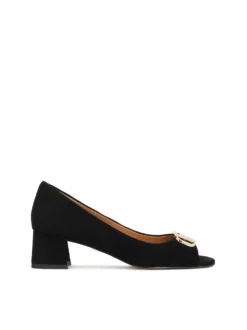 Niskie zamszowe czółenka peep toe