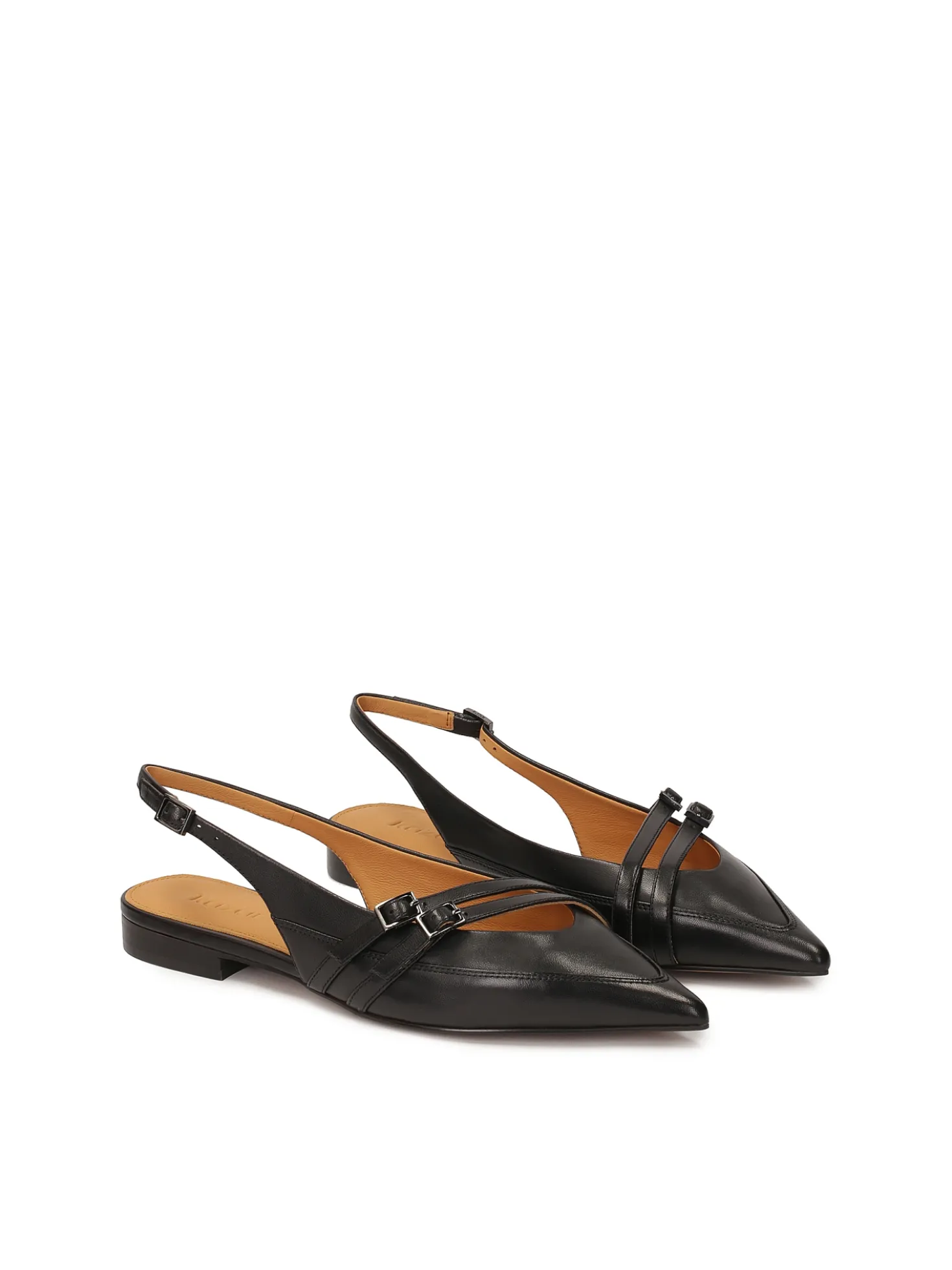 Płaskie czółenka slingback z czarnej skóry