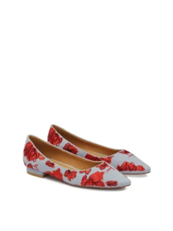 Płaskie czółenka z tkaniny denim w kwiecisty wzór