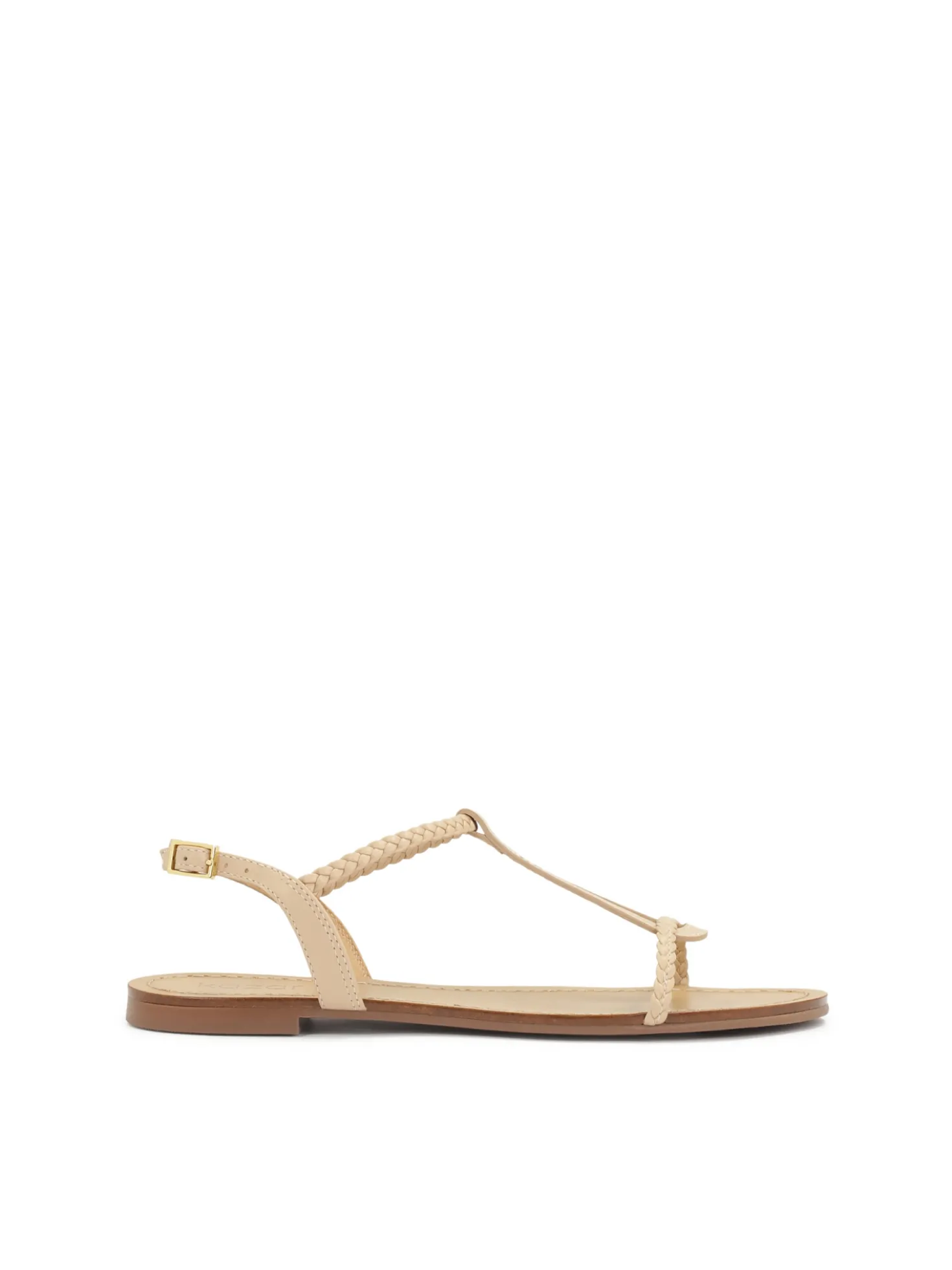 Sandały w beżowym kolorze ozdobione plecionym paskiem