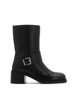 Skórzane czarne botki z kwadratowym noskiem