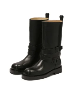Skórzane czarne buty w stylu motocyklowym