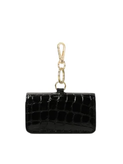 Skórzane czarne etui na klucze z monogramem KAZAR