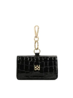 Skórzane czarne etui na klucze z monogramem KAZAR