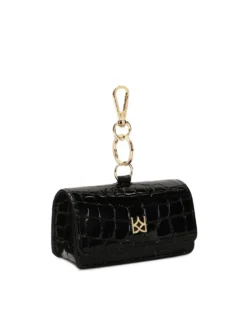 Skórzane czarne etui na klucze z monogramem KAZAR