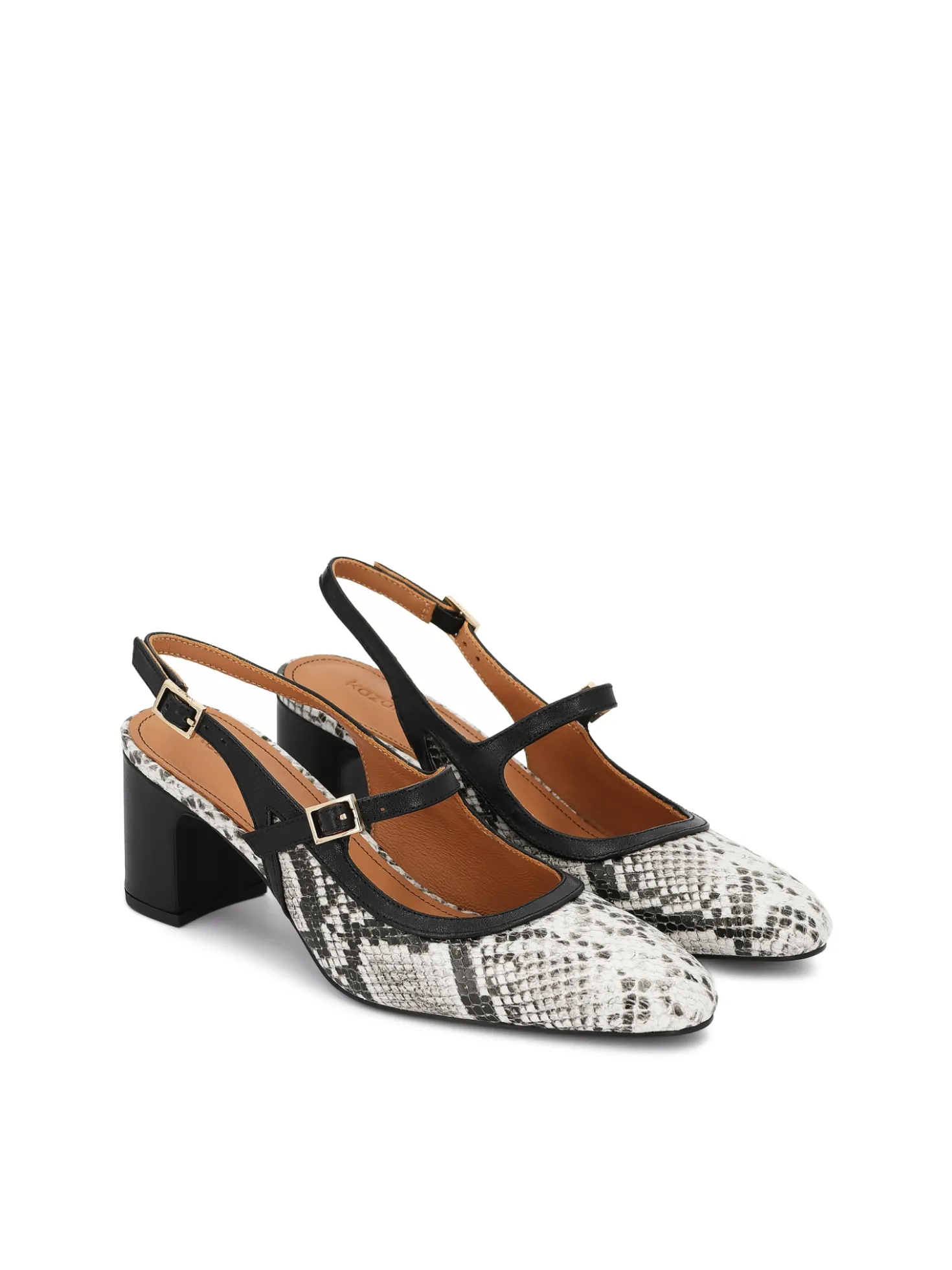 Skórzane slingbacki w print skóry węża