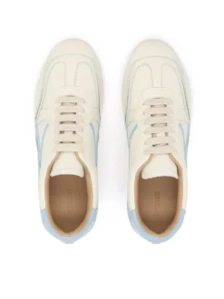Sneakersy skórzane w odcieniu złamanej bieli i błękitu