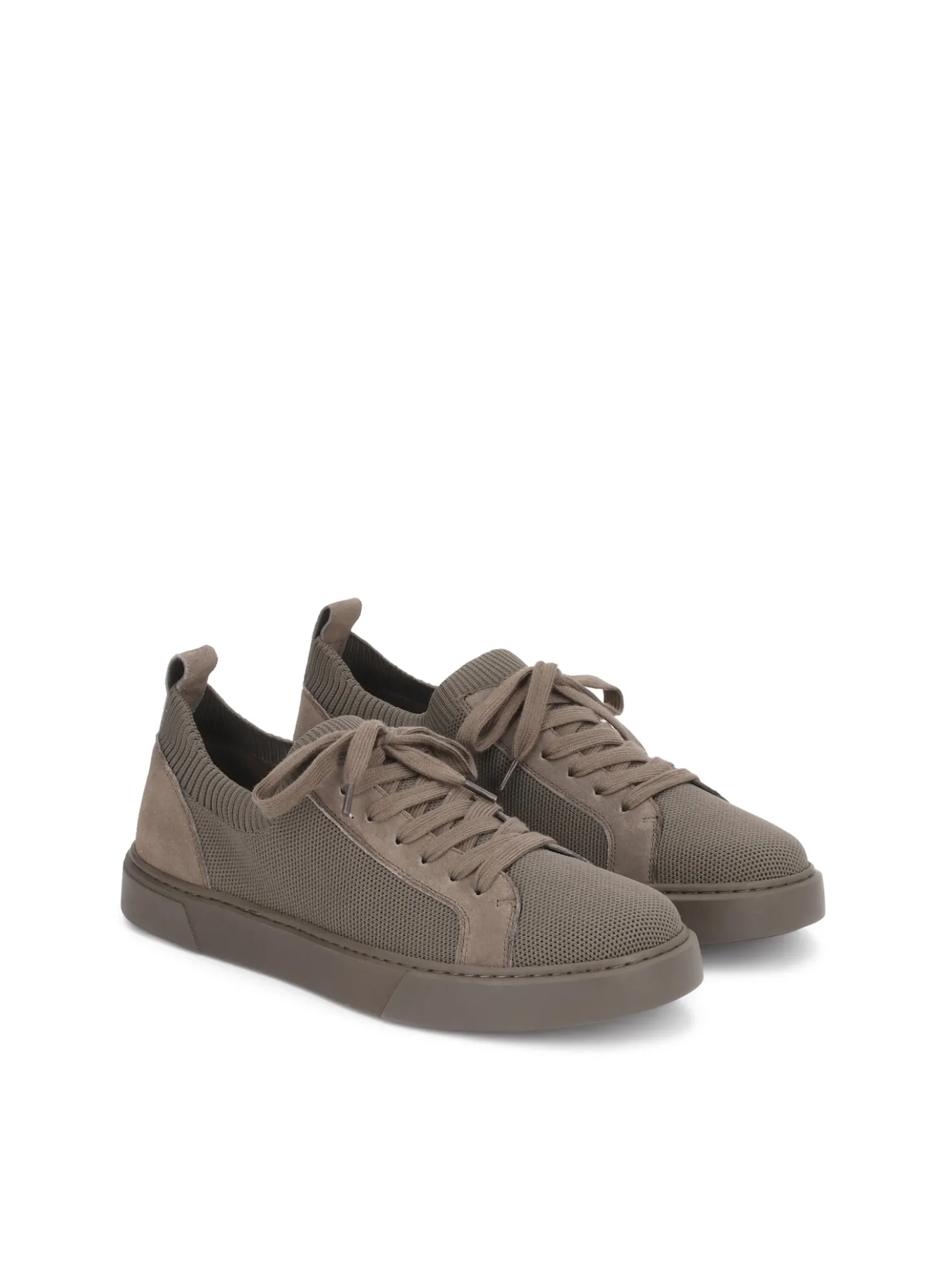 Sneakersy taupe z tkaniny i zamszu