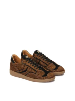 Sneakersy ze skóry z naturalnym włosiem
