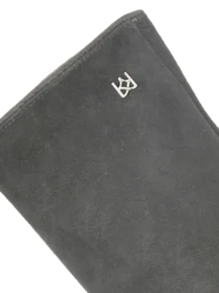 Szare damskie rękawiczki z miękkiego zamszu z subtelnym logo