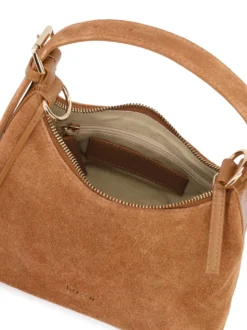 Torebka z naturalnego zamszu z eleganckim złotym detalem