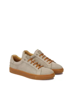 Zamszowe sneakersy taupe z brązowymi dodatkami