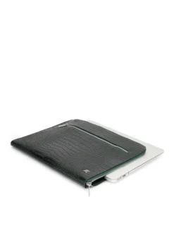 Zielone etui na laptopa ze skóry tłoczonej z kieszenią na suwak