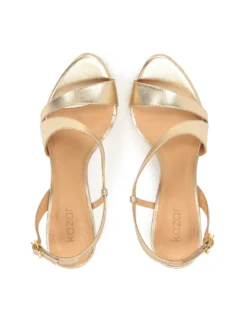 Złote skórzane sandały na obcasie